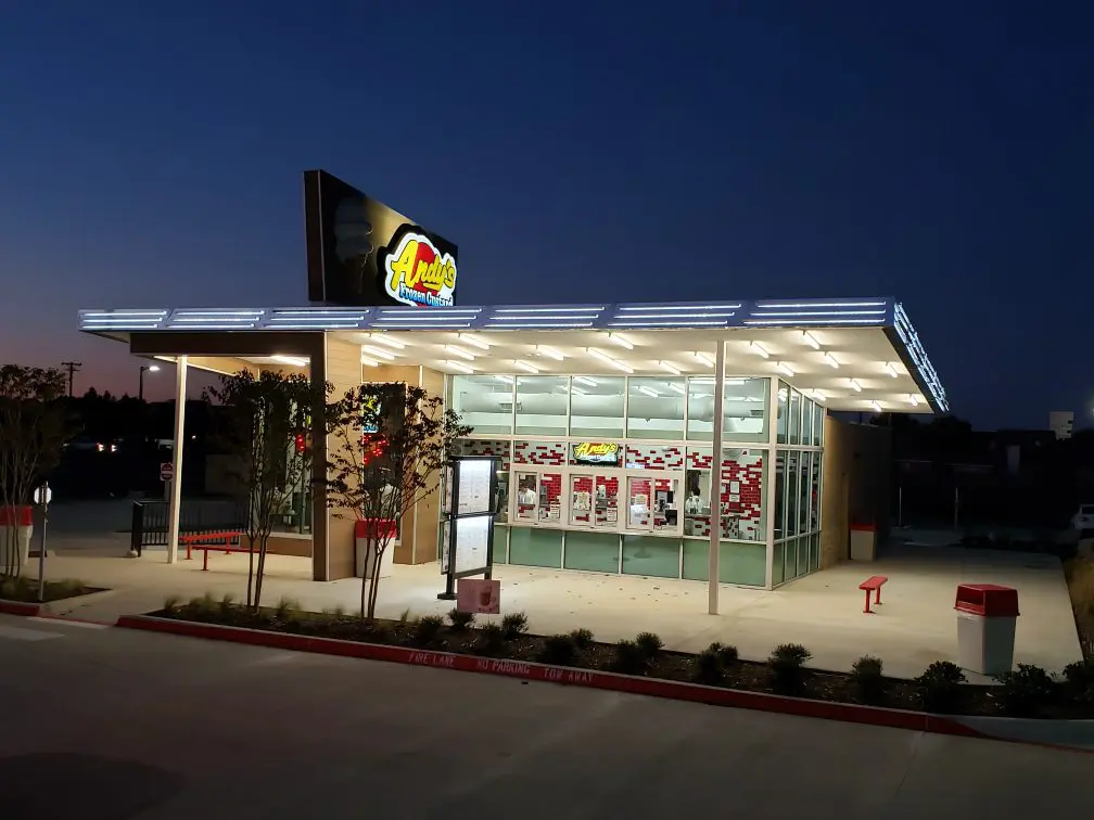 Single detached glass restaurant building for Andy’s Frozen Custard